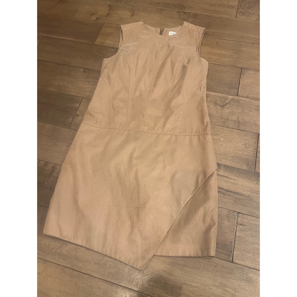 Calvin Klein Tan Faux Suede Metallic Asymmetrical Wrap Sheath Dress Size 4